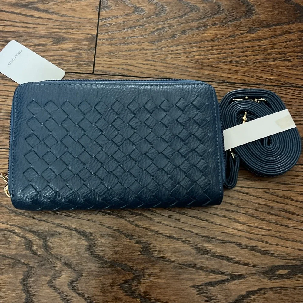 KARLA HANSON U13661 Ellen RFID Blocking Navy Blue Woven Crossbody Phone Wallet